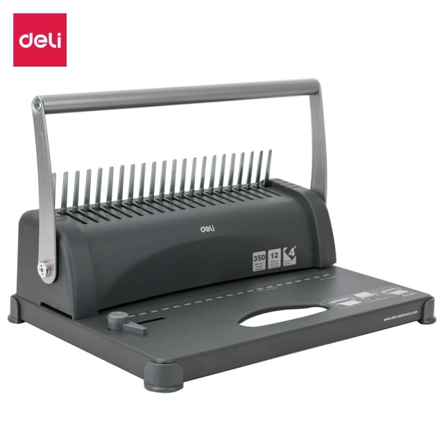DELI E3871 A4 Manual Comb Binding Machine, 12-Sheet Punching, 350-Sheet Binding, 21 Holes, 14.3mm Hole Pitch