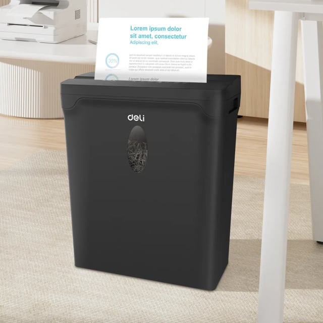 DELI ET014 Paper Shredder, P4 Security, 5-Sheet Capacity, 4 × 33mm Cross-Cut, 10L Bin