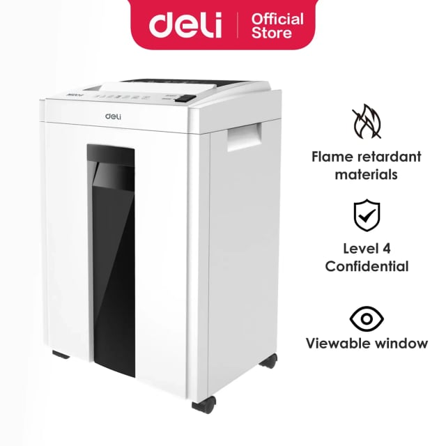 DELI ET053 Office Paper Shredder, P4 Security, 16-Sheet Capacity, 4 × 30mm Cross-Cut, 23L Pull-Out Bin